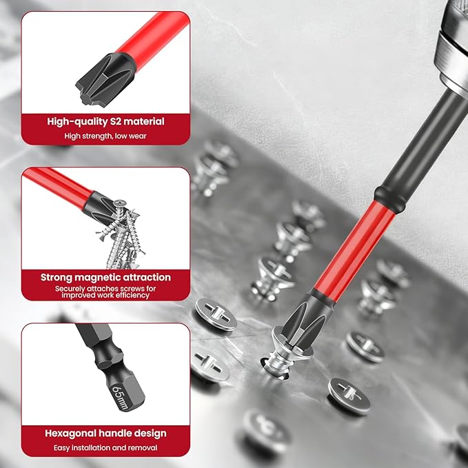 15 Pack FPH2 Impact Screwdriver Bit Set, Universal 1/4 Inch Hex Shank Bits with Multiple Sizes for Electrical Work and Home Projects(6.5cm,11cm,15cm)
