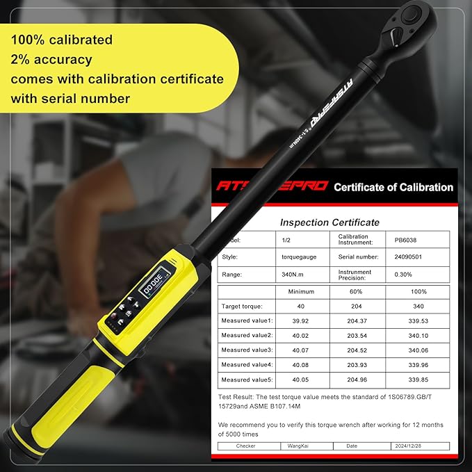 ATsafepro Digital Torque Wrench-1/2-Inch Drive & 5.1-340Nm (3.8-250.8 ft-lb), Heavy Duty Torque Wrench with Buzzer, 5 Units, 짹2% Accuracy for Trucks & Machinery
