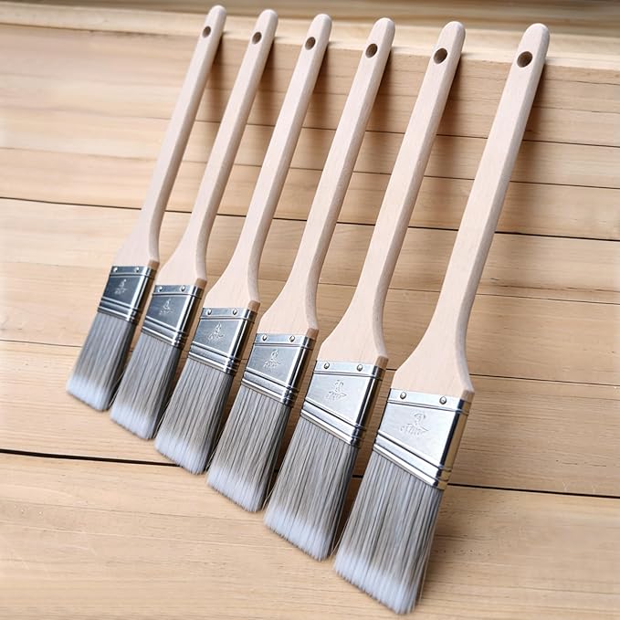 2 Inch Angled Paint Brushes - 6 PCS, Wood Paint Brush Set with Ultra-Dense Soft Bristles for Walls, Trim & Detail Work - Edge Painting Brush