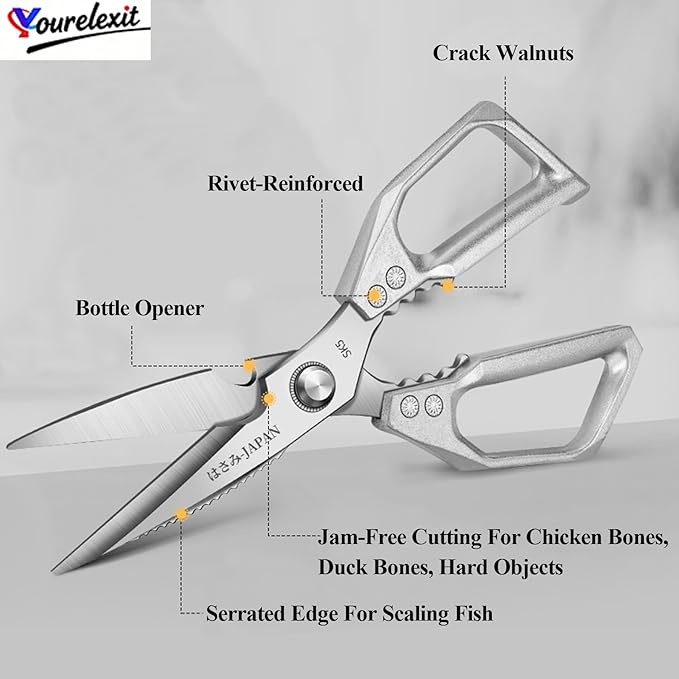 2-Piece Heavy Duty Kitchen Scissors Professional Stainless Steel Meat & Poultry Shears for Cutting Chicken Bones with Ergonomic Comfort Grip, Dishwasher Safe Cooking Scissors for Kitchen & BBQ Black