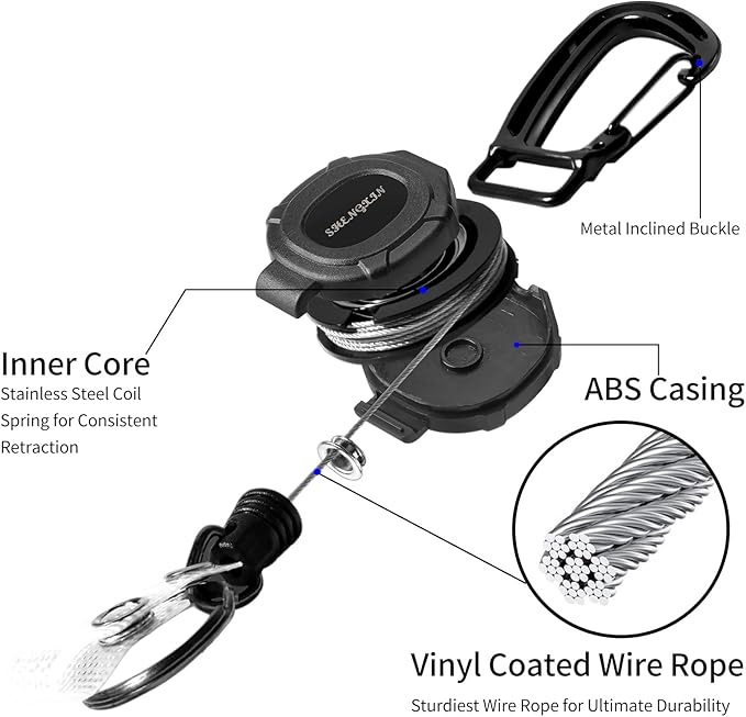 2 Pack Retractable Keychain Heavy Duty Carabiner Badge Holder, Tactical ID Badge Reel with 32??Steel Retractable Cord, 8.0 OZ