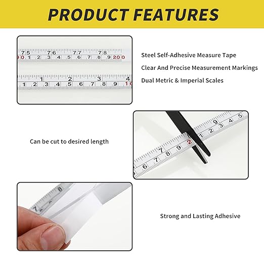 2 Packs 1/2-Inch Self-Adhesive Measuring Tape, 39 Inch or 100cm Peel and Stick Tape Measure, Imperial and Metric Scales, Left-Right Reading Ruler Tape for Workbench, Table Saw, Drafting Table, White