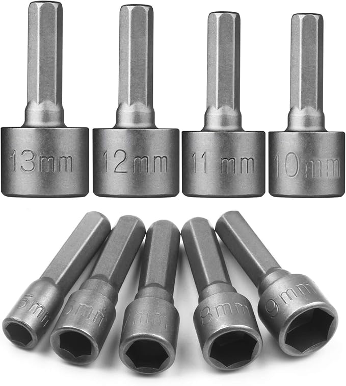 Nut Driver Set, HPHOPE 9 Pcs Socket Spanner Set 5-13mm Socket Bit Adapter 1/4 Inch Hex Shank, Suitable for Any Brand of Hand Drills, Electric Drills, Electric Screwdrivers and Socket Wrench