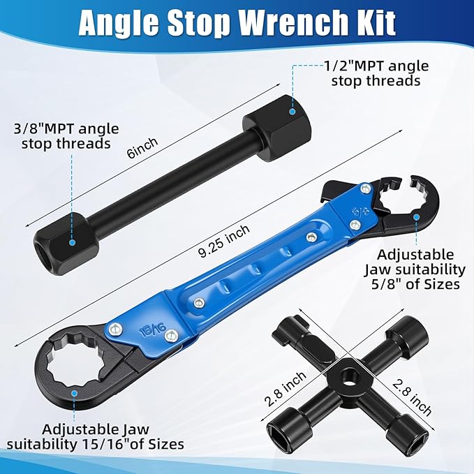 Lanties 5 Pcs Angle Stop Wrench Kit Plumbing Tool, Compression Sleeve Puller for 1/2" Compression Fitting Ferrule Puller Removal Tool for 1/2" Copper Tubing 4-way Multi-functional Utility Key(Blue)