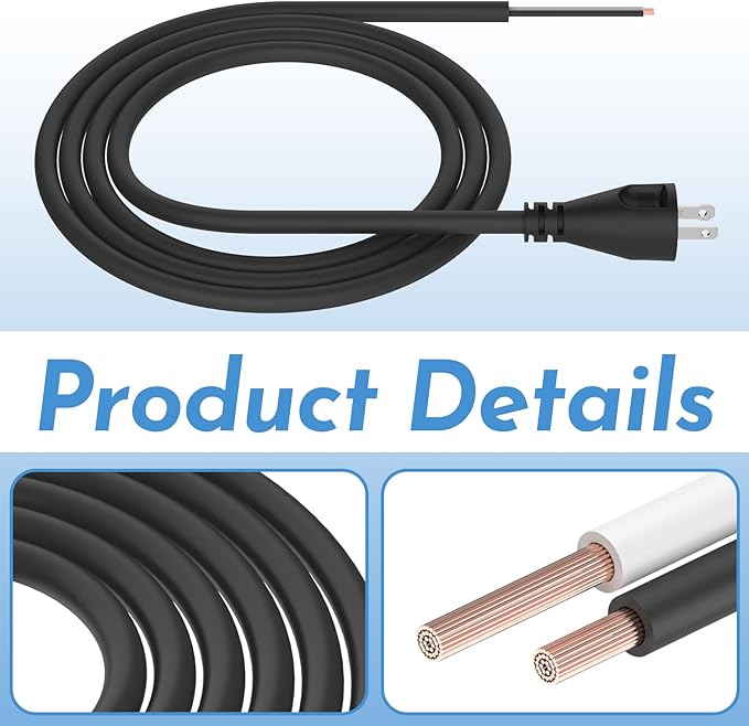 ANTOBLE 33007298 18 Gauge 2 Wire Power Cord Replacement Cord for DEWALT DW100 DW101 DW102 DW103 DW130 DW236 DW400 DW505 (8 ft)