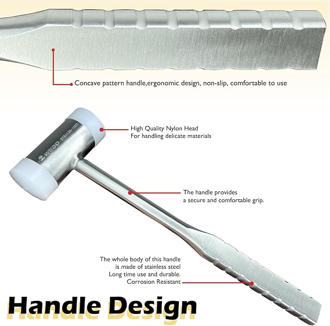 WEDO Nylon Hammer,250g(0.6lb),Dead Blow Hammer,Stainless Steel,Double-Face Mallet with Stainless Steel Flat Handle,Corrosion Resistant,Non-Recoil Hammer for Construction,Automotive,Home Decoration