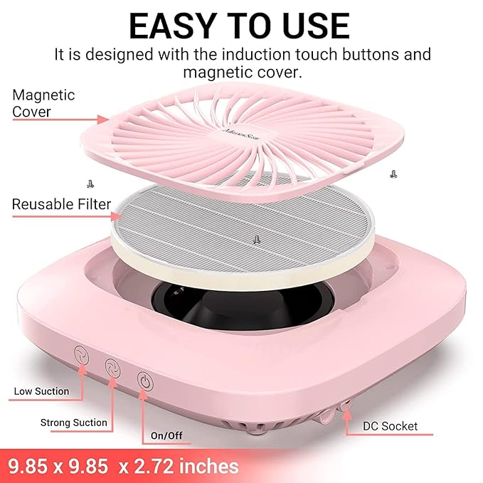 MelodySusie Professional Nail Dust Collector, SPro 4000RPM Nail Vacuum Fan with 2 Powerful Suction Modes & Reusable Filter, Essential Tool for NAI Tech & Salon Use,Pink