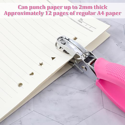 6 Pack 1/4 Inch Hole Punch, Metal Handheld Small Hole Puncher, Metal Handheld Paper Punch with Soft Grip for DIY Craft Tags Clothing Ticket Scrapbook, Circle, Heart, Star, Triangle Shapes