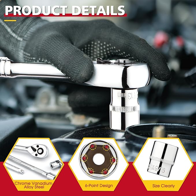 1/4" Drive Socket Set 74-Piece, 1/4??Drive Master Socket Set with Ratchets, 1/4" Drive Bits Set Extensions Bar, Universal Joint (5/32-Inch- 9/16-Inch, 4mm-14mm)