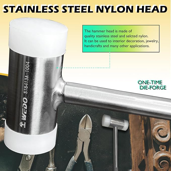 WEDO Nylon Hammer,150g(0.3lb),Dead Blow Hammer,Stainless Steel,Double-Face Mallet with Stainless Steel Flat Handle,Corrosion Resistant,Non-Recoil Hammer for Construction,Automotive,Home Decoration
