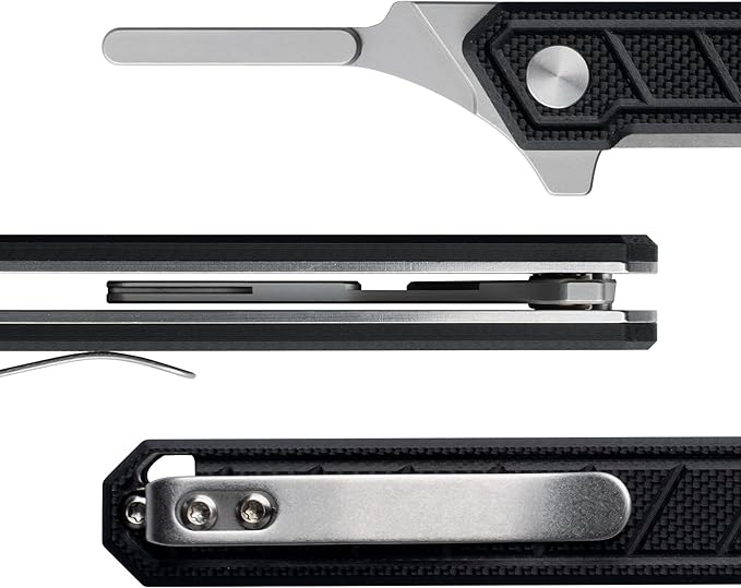 G046 Mecha Mini Slim Folding Scalpel with 5pcs #24 and 5pcs #60 G11 Handle with Liner Lock, Utility EDC Pocket Knife with Back Clip（Black）