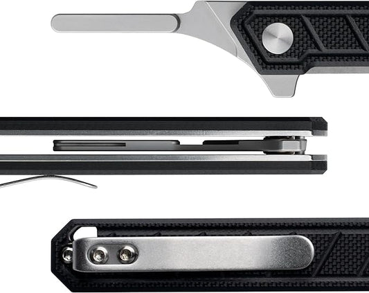 G046 Mecha Mini Slim Folding Scalpel with 5pcs #24 and 5pcs #60 G11 Handle with Liner Lock, Utility EDC Pocket Knife with Back Clip（Black）