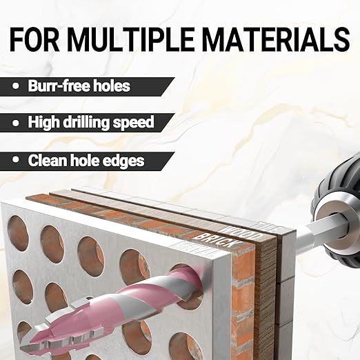 CATITO Multi-Tooth Concrete Drill Bit Set - 10PCS - Pink, Multi-Tooth Masonry Drill Bit, Carbide Tipped, Hexagonal Shank Drill bit, Glass, Brick, Ceramics, Plastic and Wood