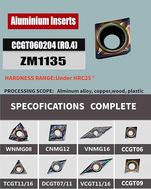 10pcs CCGT060204-AK CCGT21.51 R0.4 Inserts for Aluminum DLC Colorful Coating Carbide Turning Inserts Boring and Outer circlr for Aluminum Copper Plastic Cutting