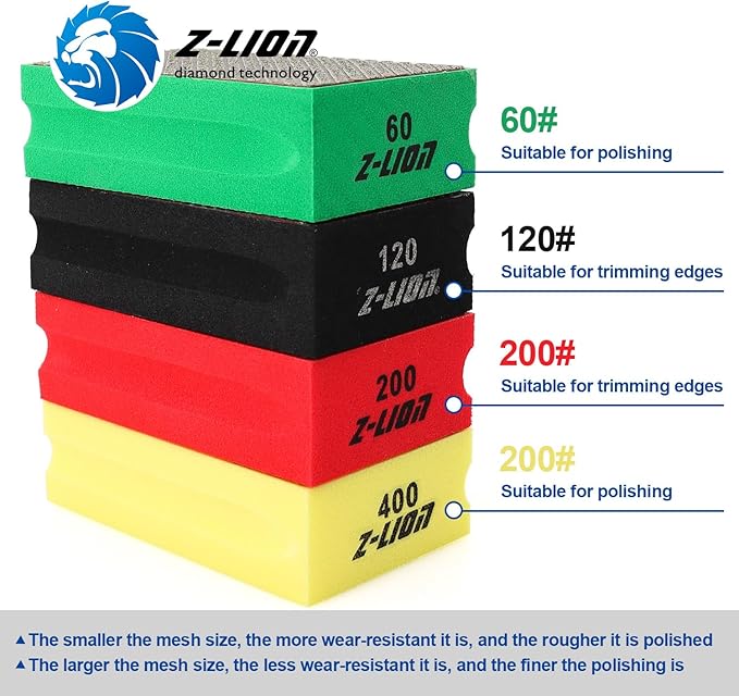 Z-Lion Electroplated Diamond Hand Polishing Pad Foam Back for Granite Marble Stone Glass Ceramic (400#)