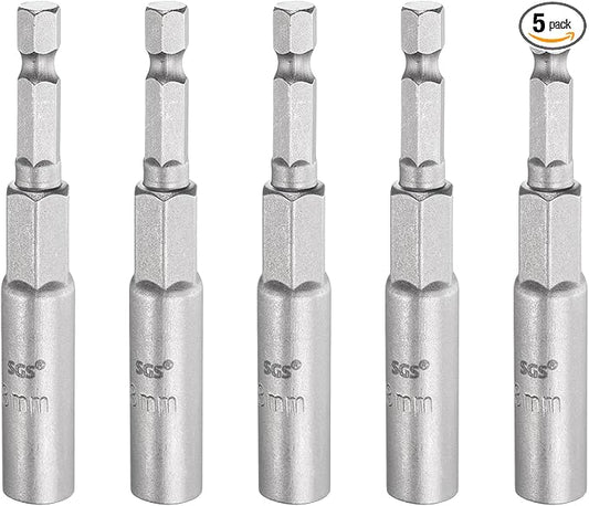 HARFINGTON 5pcs Nut Driver Drill Bit 8mm Metric Socket 1/4" Hex Shank 3.15" (80mm) Long 6-Point Sockets Quick Change CR-V Steel Bolt Setters for Power Drill Drivers