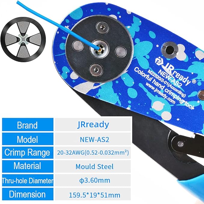 JRready NEW AS2 Adjustable Indent Crimp Tools M22520 2 01 Standard Aviation Crimper for Miniature and Sub-miniature Connectors 32 to 20 AWG wire harness