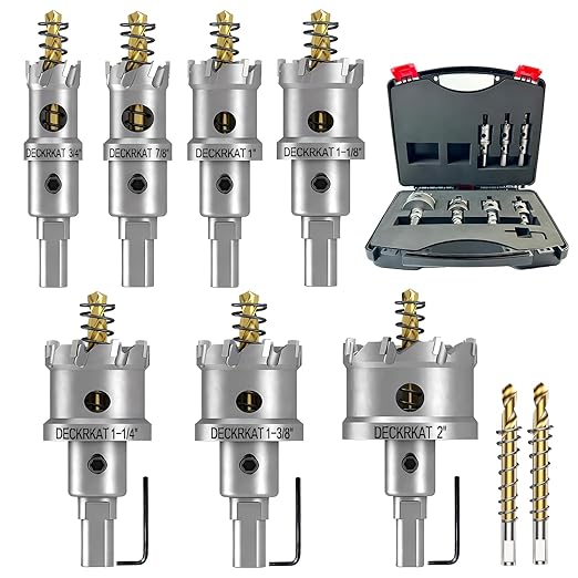 9-Piece 3/4" to 2" TCT Hole Saws Detachable Drill Bit Set for Stainless Steel, Hard Metals, Plastic, and Wood 1" Cutting Depth Heavy-Duty with Removable Pilot Bits and Allen Wrench.