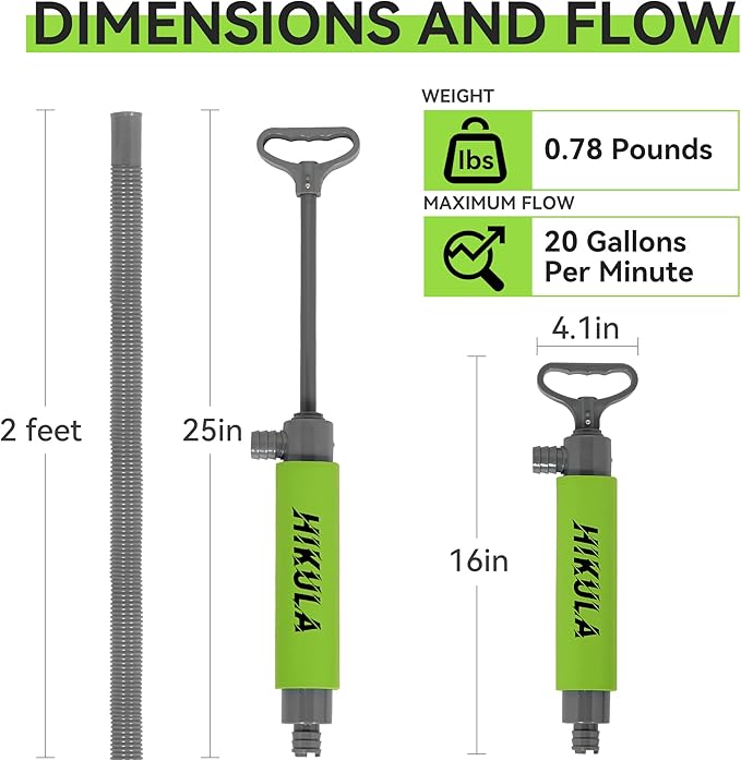 Manual Bilge Pump for Boats Kayak Canoe - Portable Siphon Pump, Kayak Bailer with Reversible Hose,Green,17 Inch