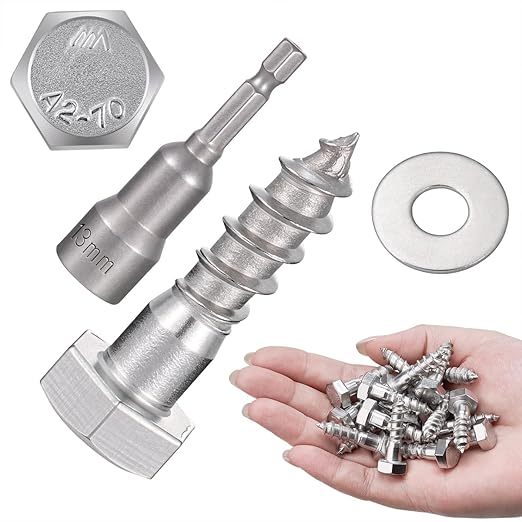 25 Pcs M8x1.18 Inch Lag Screw Kit with Washers 304 Stainless Steel 18-8 Lag Screws for Furniture Maintenance Loose Chair Legs Reinforcement