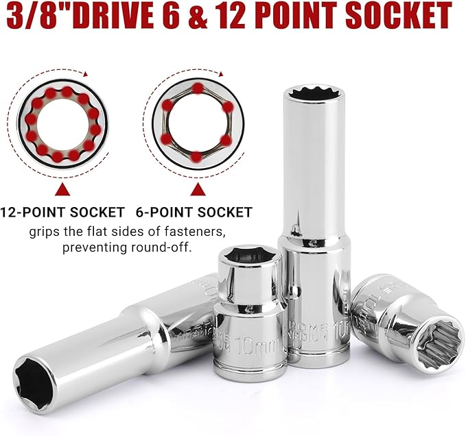 MIXPOWER 104 PCS 3/8" Drive Master Metric Socket Sets,Deep,Mid-Length,Shallow,Stubby and Flex Sockets,6 & 12 point,CR-V Steel