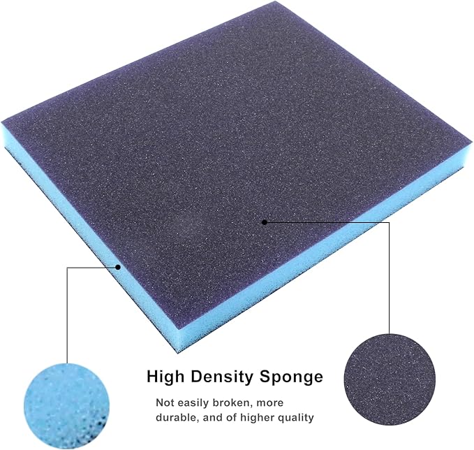 BokWin 16Pcs Sanding Sponge, 180 Grit Washable Sponge Sand Blocks, Wet and Dry Sanding Blocks for Plastic, Wood, Metal, Furniture (Grade 500 to 600)