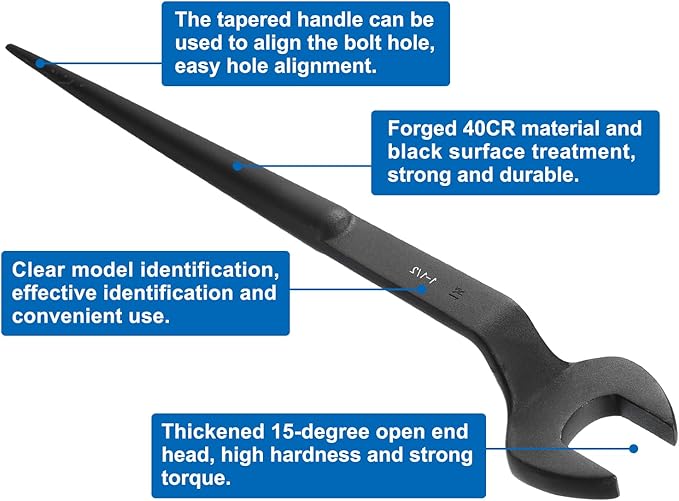 HARFINGTON Single Open End Spanner Wrench 1-1/2-inch 15 Degree Angle Single Open End SAE Construction Spanner Wrenches with 60째Offset Handle for Automotive Mechanical Maintenance