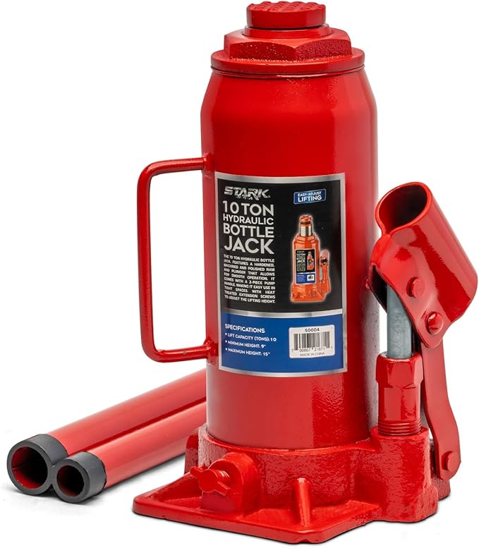 XtremepowerUS 10 Ton (20,000 Lbs) Hydraulic Car Bottle Jack for Auto Repair Low Profile Bottle, Red