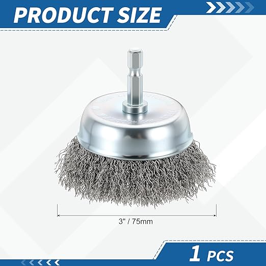 Wire Brush for Drill (3"/75mm) 1Pack, Crimping Steel Wire 0.012" (Carbon Steel) Wire Brush Drill Attachment with 1/4" Hex Shank - for Rusts, Cleaning, Deburring on Cast Iron