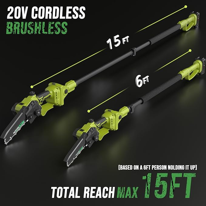 2-IN-1 Cordless Pole Saw & Mini Chainsaw, Two 4.0Ah Battery Powered 6 Inch Electric Pole Chainsaw, 15Ft MAX Reach Pole Saw for Tree Trimming