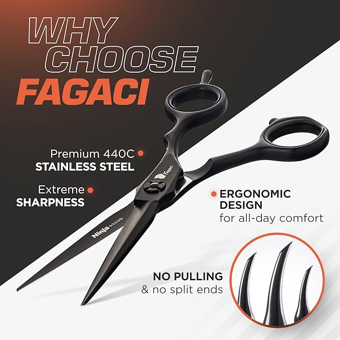 Fagaci Hair Scissors Professional 6??440C Steel for Superior Precision, Extremely Sharp Blades Hair Cutting Scissors for Women & Men, Durable Sharpness Hair Shears for Hair Cutting, Barber Scissors