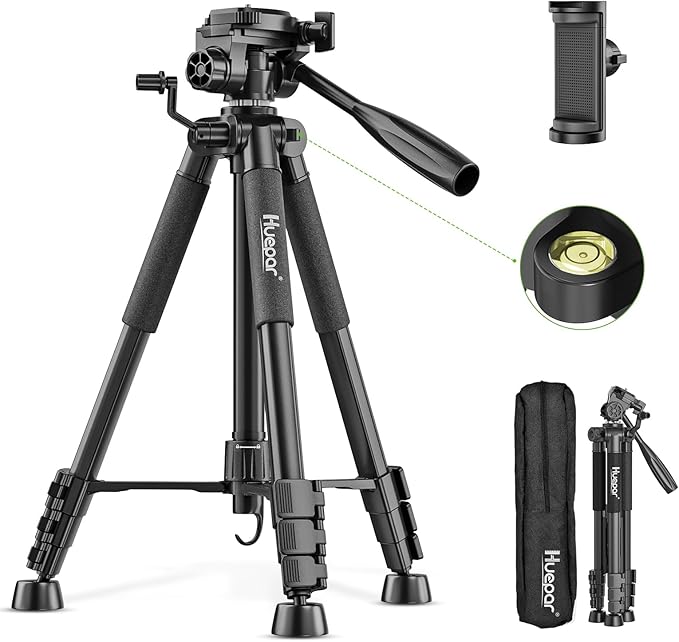 Huepar Tripod 50-inch Extendable Height Tripod Use with Laser Level, Point Lasers, Lazer Distance Measures, 1/4" and 5/8" Thread Mount for for Varieties Tools, Outdoor and Indoor T13A