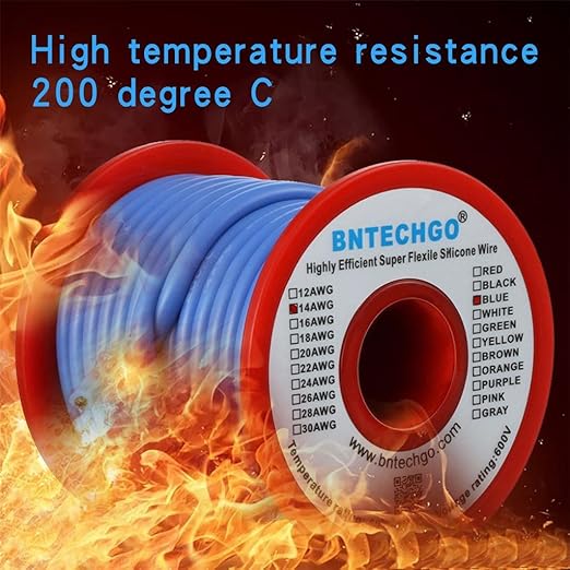 BNTECHGO 14 Gauge Silicone Wire Spool 25 ft Blue Flexible 14 AWG Stranded Tinned Copper Wire