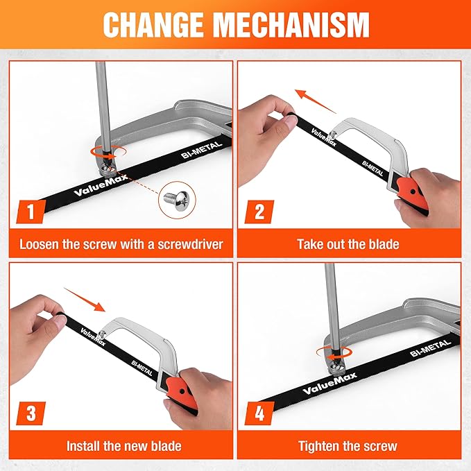 ValueMax Hacksaw, Mini Metal Saw Tool with Extra 1 Piece Bi-Metal 10 Inch Blade, Aluminum Small Hack Saw Cutter for Wood, PVC, Iron, Copper