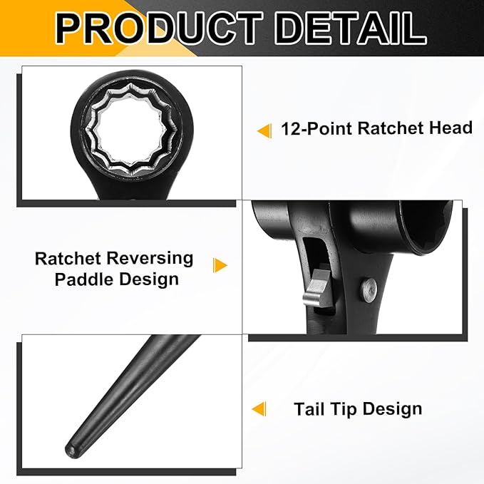 HARFINGTON 2pcs Scaffolding Podger Ratchet Wrench 12mm x 14mm CR-V 12 Point Double Ended Socket Ratcheting Podger Scaffold Spud Spanner Tool for Auto Repair Mechanical Maintenance, Black