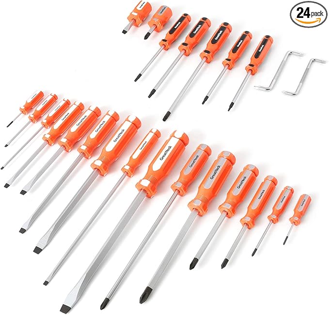 GreatNeck 73777 24-PC Screwdriver Set, Phillips, Slotted, TORX, and Offset Drivers, Chrome Vanadium Steel Shaft Screwdrivers, Magnetized Tip Screw Drivers, Acetate Handles
