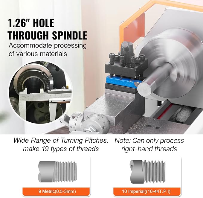 VEVOR 7'' x 16'' Metal Lathe Machine, 800W Precision Benchtop Power Metal Lathe, 150-2500 RPM Continuously Variable Speed, with 3.9'' 3-jaw Metal Chuck Come with Tool Box
