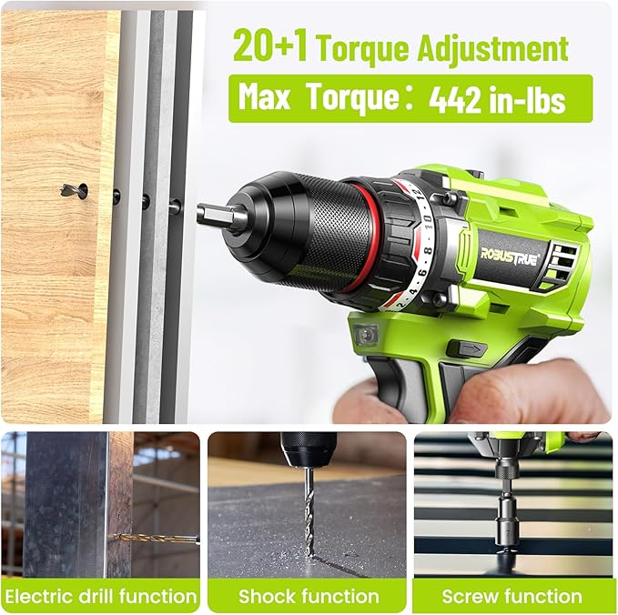 21V Cordless Drill & Impact Driver Combo Kit, 3/8" Drill & 1/4" Impact Driver, 2횞2000mAh Batteries, Fast Charger, 16-Piece Bit Set for DIY Projects, Furniture Assembly & Home Repairs