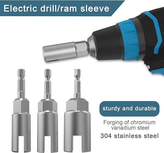 3 Pack 1/4" hex Shank nut Driver Power Wing nut Drill bit Socket Tool Drive kit, Slotted Wing nut Drill Sleeve Wrench Wrench kit, Panel nut Screw Eye C-Shaped Hook Bolt（ 13mm,15mm,17mm）