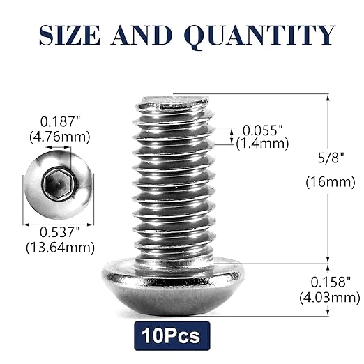 5/16-18 x 5/8" Button Head Socket Cap Bolts Screws, 10Pcs 304 Stainless Steel 18-8, Allen Hex Drive, Bright Finish by SG TZH(with Hex Spanner)