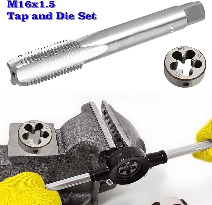 M16 x 1.5 Metric Thread Tap and Die Set, M16 x 1.5mm High-Speed Steel Machine Tap and Die Set, Right Hand Thread Tap and Round Thread Die