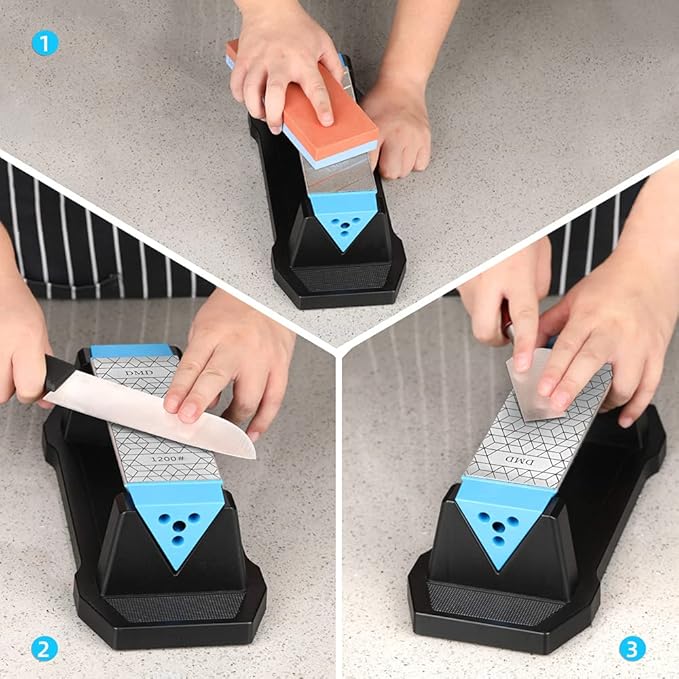 DMD Diamond Whetstone Knife Sharpener, 3-Sided Grit Coarse 150 | Medium 325 | Extra Fine 1200, Multi-Use Diamond Plate Honing Stone, Professional Sharpening Tool for Kitchen, Outdoor & Workshop