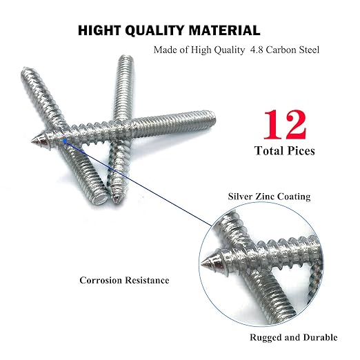 12 Pack 5/16-18 x 3 Inch Silver Hanger Bolts 5/16-18" Double Headed Bolts 5/16 Wood Dowel Screw Self-Tapping Screw Hanger Bolts for Furniture Screws Double Screw Threaded Rods Bolt 75mm Length