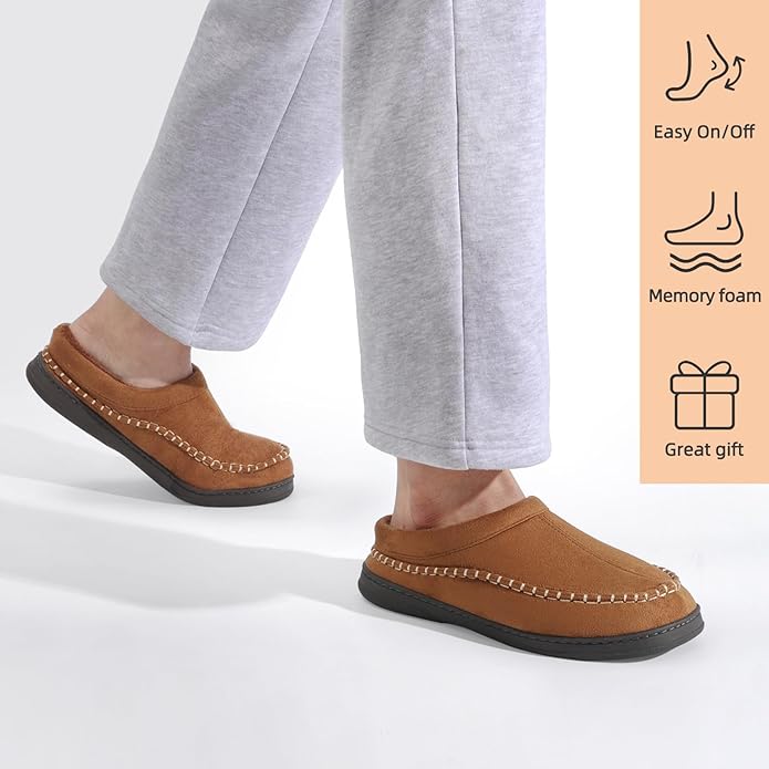 ATHMILE Mens House Shoes Fuzzy Warm Moccasin Memory Foam House Slippers for Men Cozy Winter Mens Slippers for Home Bedroom Indoor Outdoor