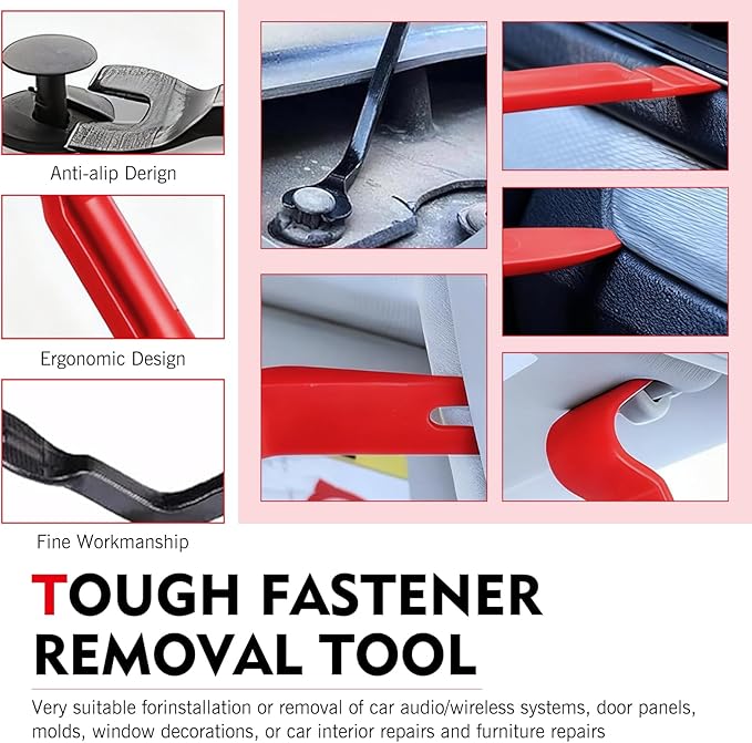 5 PCS Auto Trim Removal Tool Kit, No-Scratch Remover Pry Tool Set, Interior Door Panel Clip Fastener Removal Set for Car Door Clip Panel & Audio Dashboard Dismantle (Red)