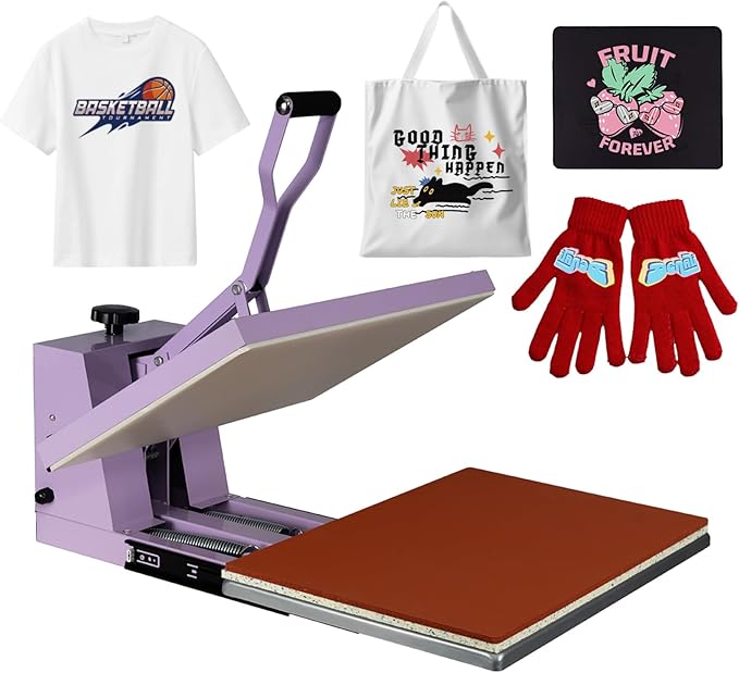 Heat Press 16x24 in, Manual Heat Press Machine for T Shirts, Swing Away T Shirt Pressing Machine for Garments Bag Textile Curtain Mousepad, with Slide-Out Base, Purple