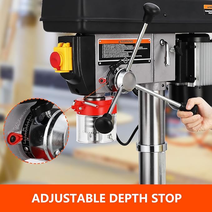 13 In Floor Drill Press, 7.5 Amp 120V Pure Copper Motor, 288-3084 Rpm Variable Speed Cast Iron Bench Drill Press, 0-45° Tilting Worktable, Tabletop Drilling Machine for Wood Metal