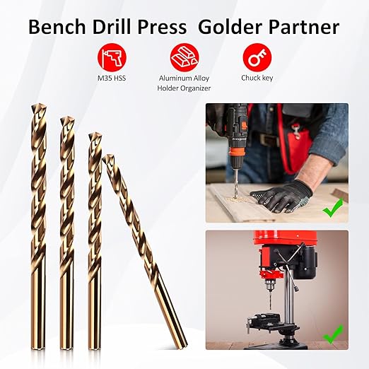 Drill Bit Set, 13pcs (1/16" - 1/4") M35 HSS Twist Cobalt Drill Bits for Stainless Steel, Hardened Steel, Cast Iron, Plastic and Wood