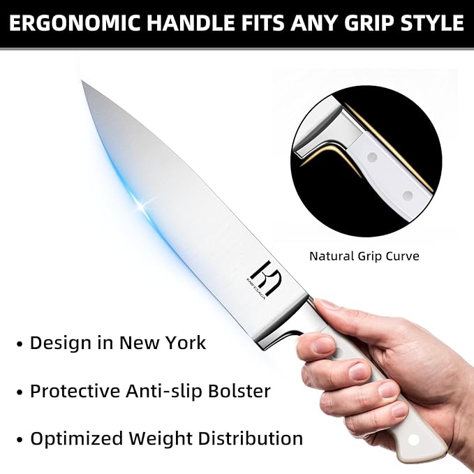 KnifeSaga Kitchen Knife Block Set, 15-Piece Enduring Ultra Sharp Knife Set, Japanese High Carbon Stainless Steel, Premium Forged Knives for Kitchen and Professional Chefs, White
