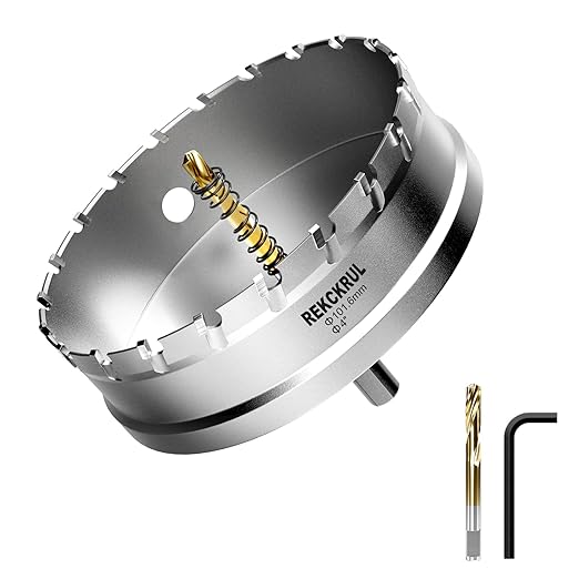 4" (101.6mm) TCT Carbide Hole Saw Kit for Metal - Heavy Duty Hole Cutter Drill Bits Set with 2 Titanium/Step Pilot Drill Bits & L-Wrench, Cuts Stainless Steel, Iron, Aluminum, Wood, Plastic